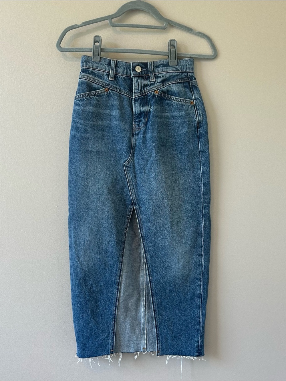 Reformation denim midi skirt